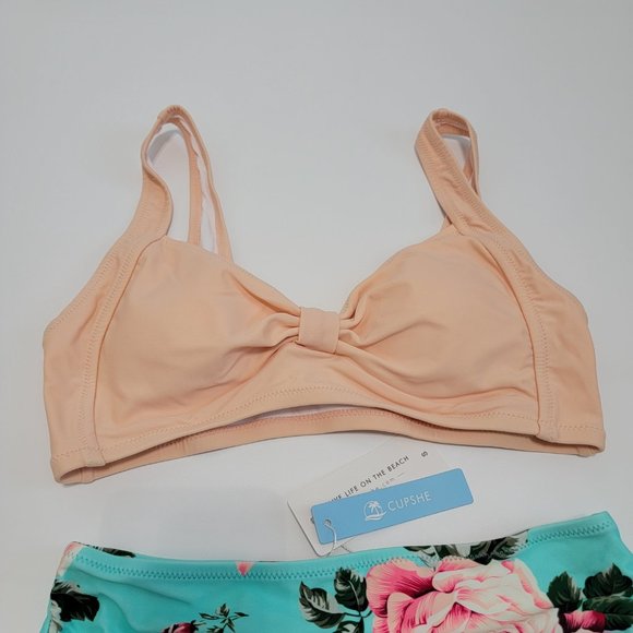 CUPSHE Women's Floral Halter High Waisted Peach and Tiffany Blue Bikini size S - Picture 5 of 12